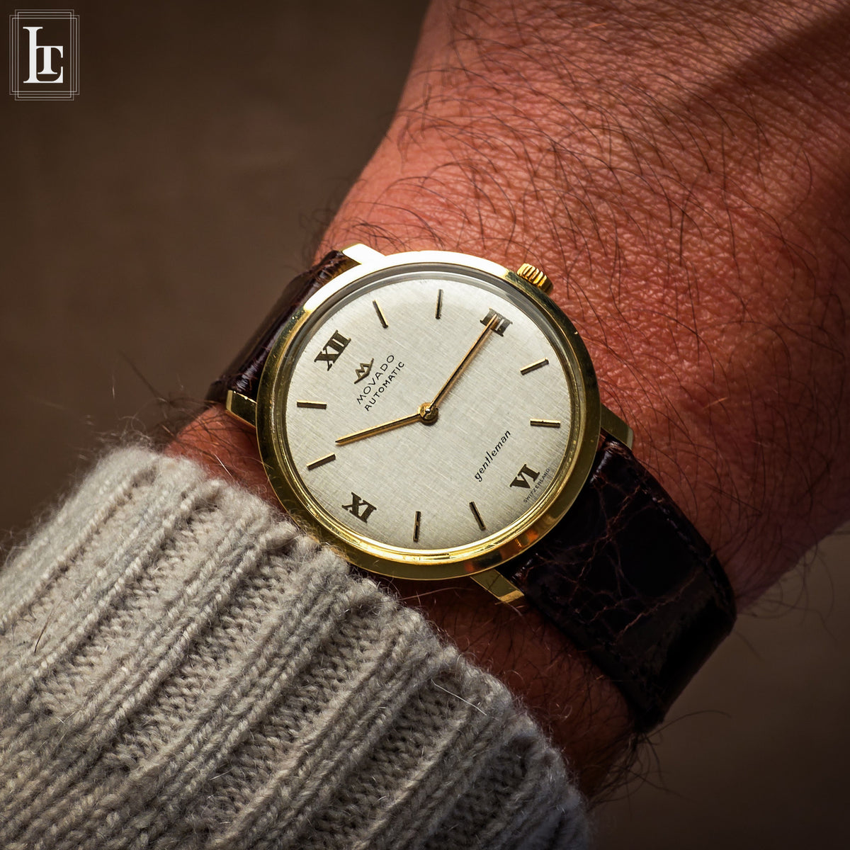Movado Gentleman Automatic 18k linen, ref. 2203, 1966, on the wrist