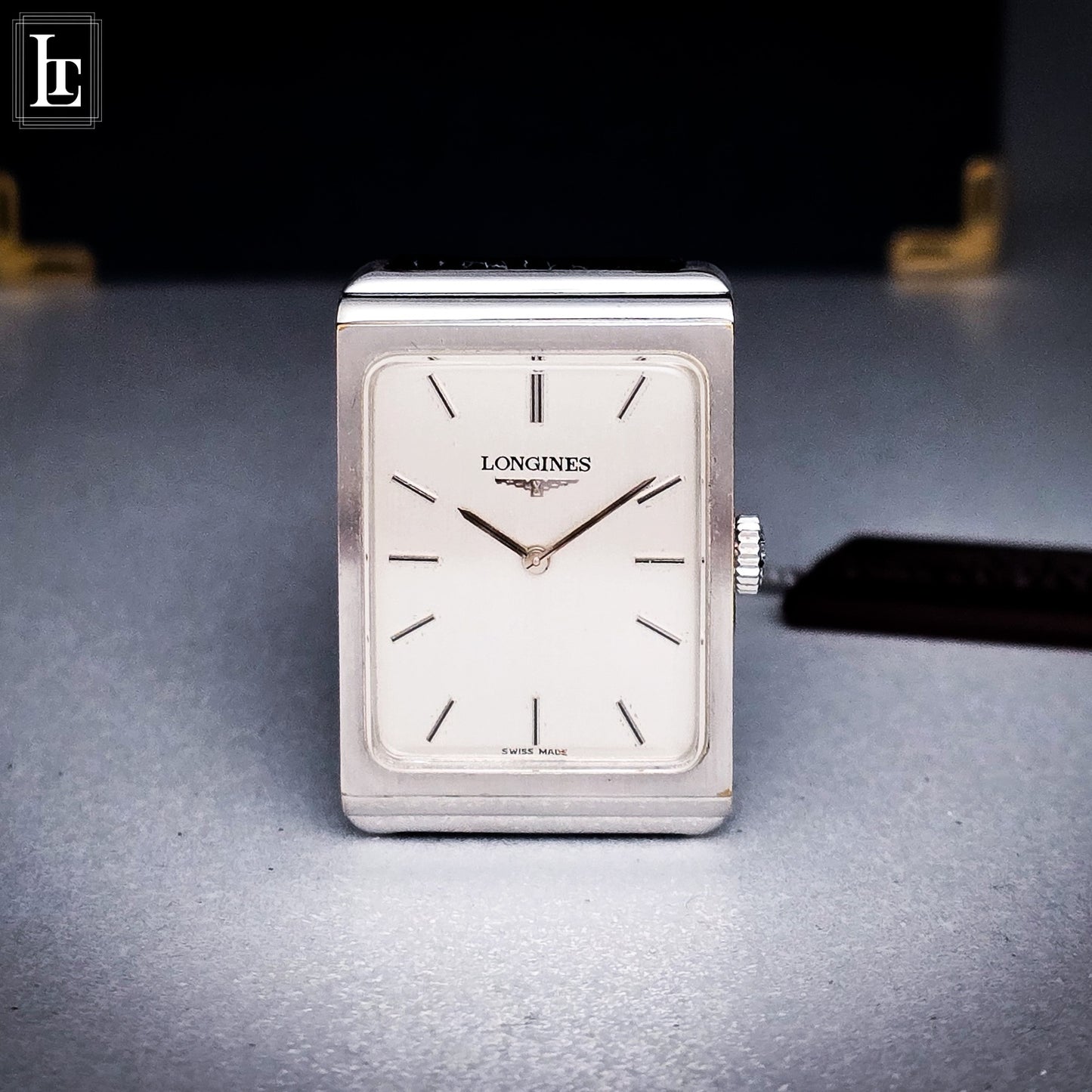 Longines rectangular steel NOS