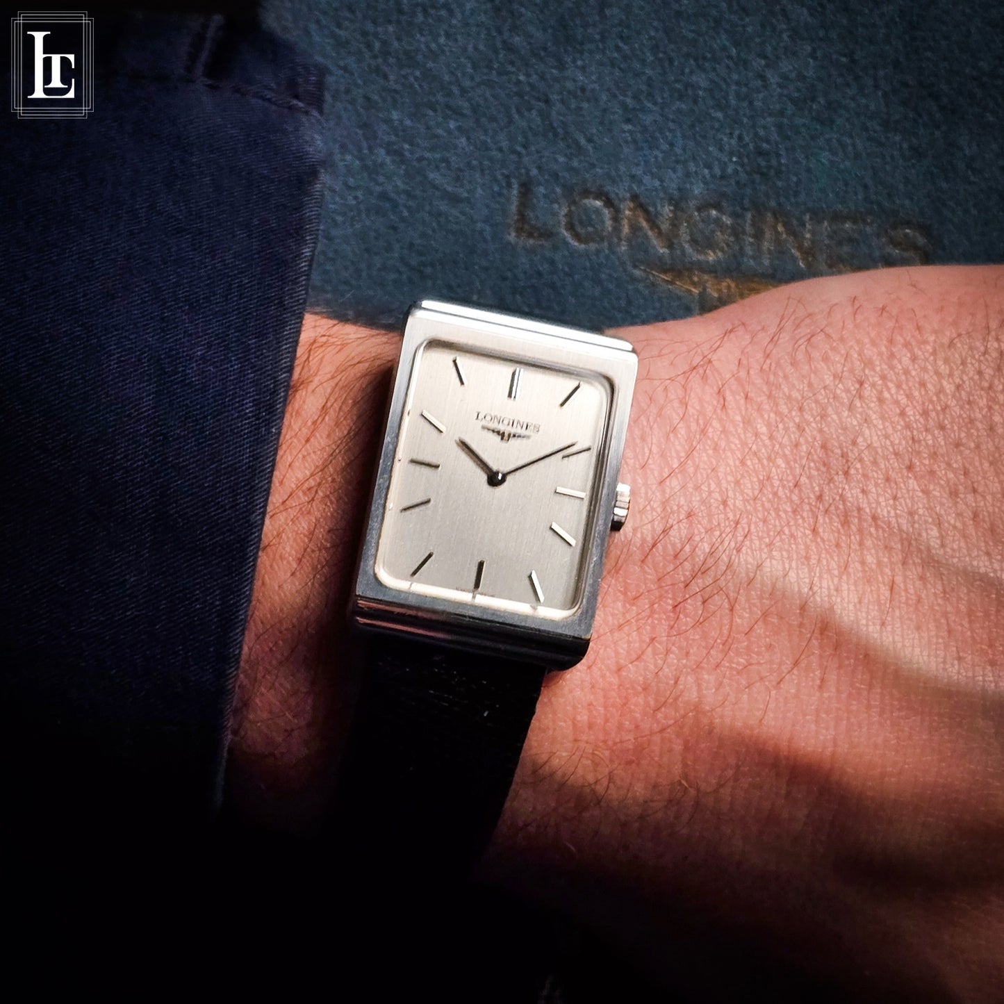 Longines rectangular steel NOS