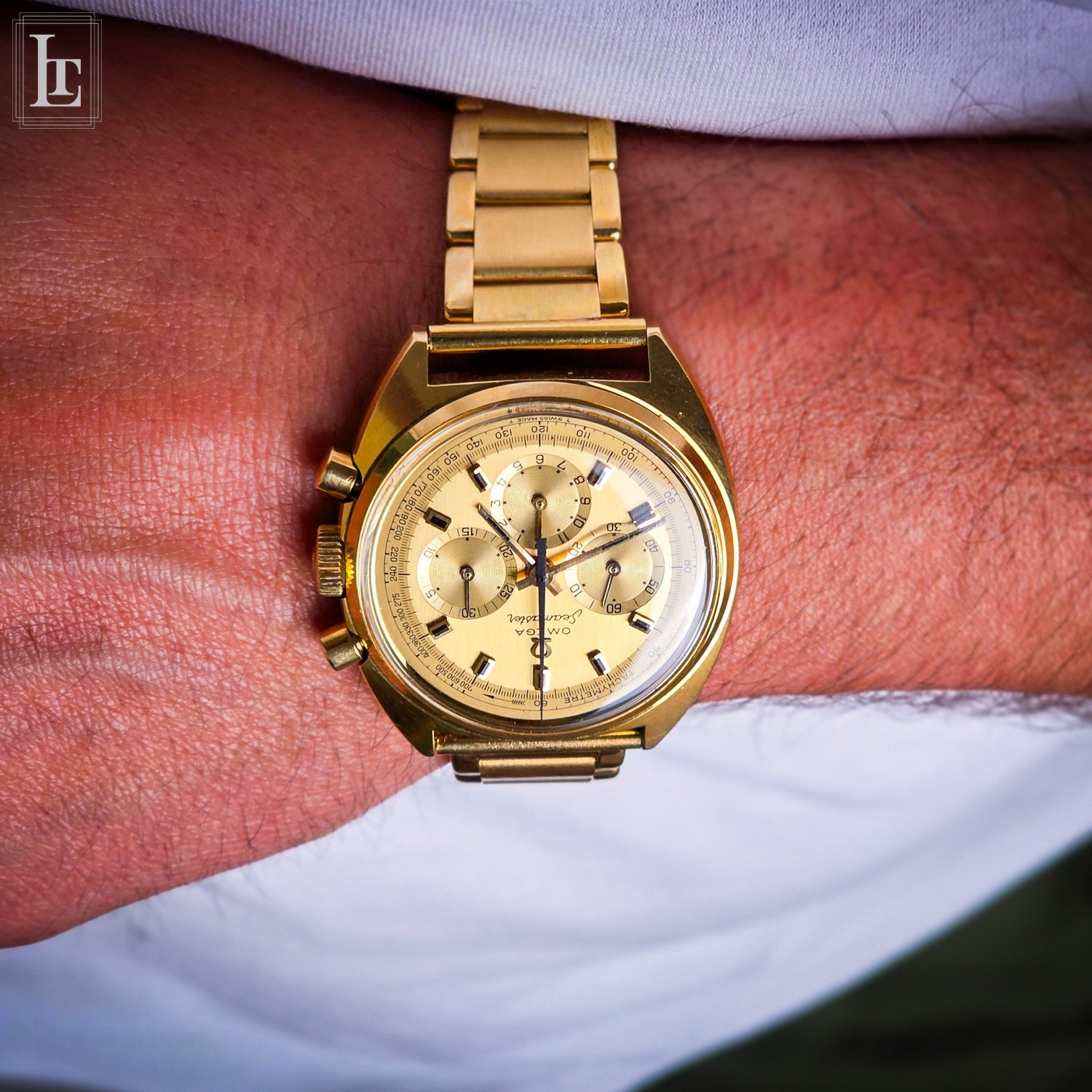 OMEGA Seamaster アナログ時計 ゴールド シーマスター 腕時計 アナログ 自動巻き カラーダイヤル 青文字盤