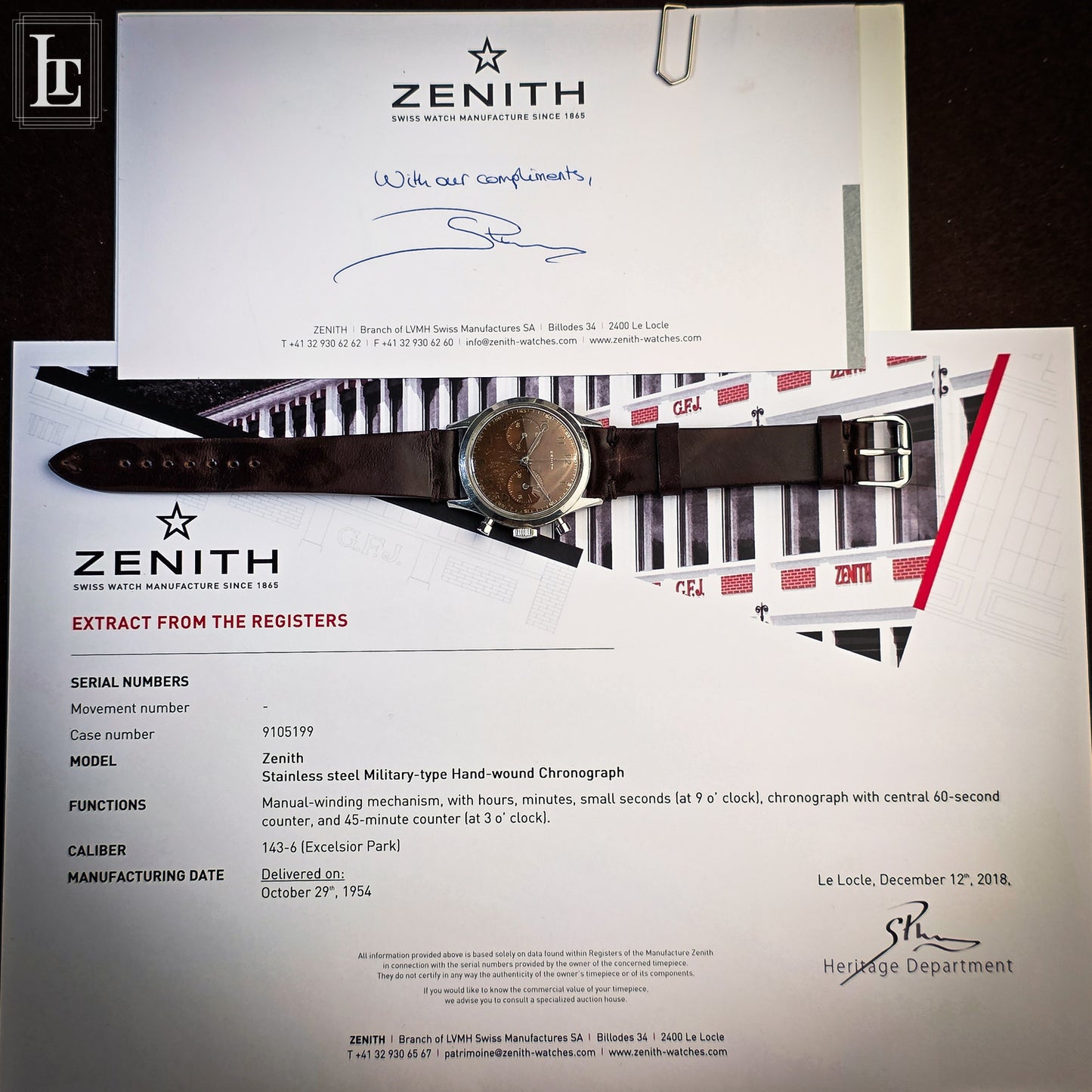 Zenith cronografo EP militare marrone 