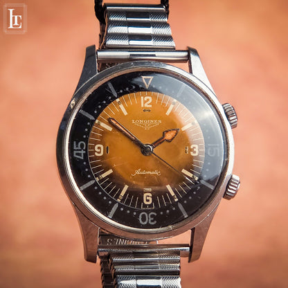 Longines vintage diver 2 crowns brown