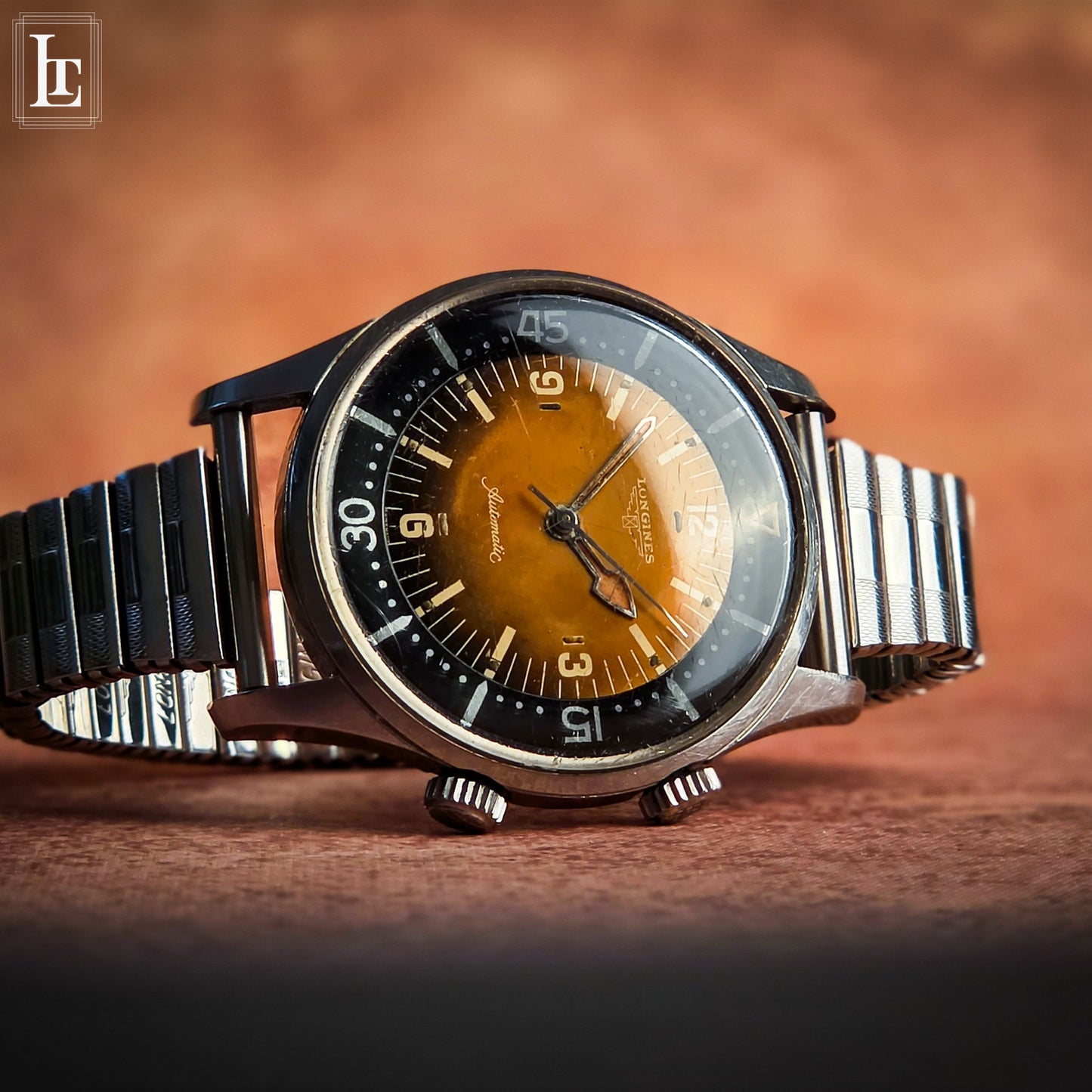 Longines vintage diver 2 crowns brown