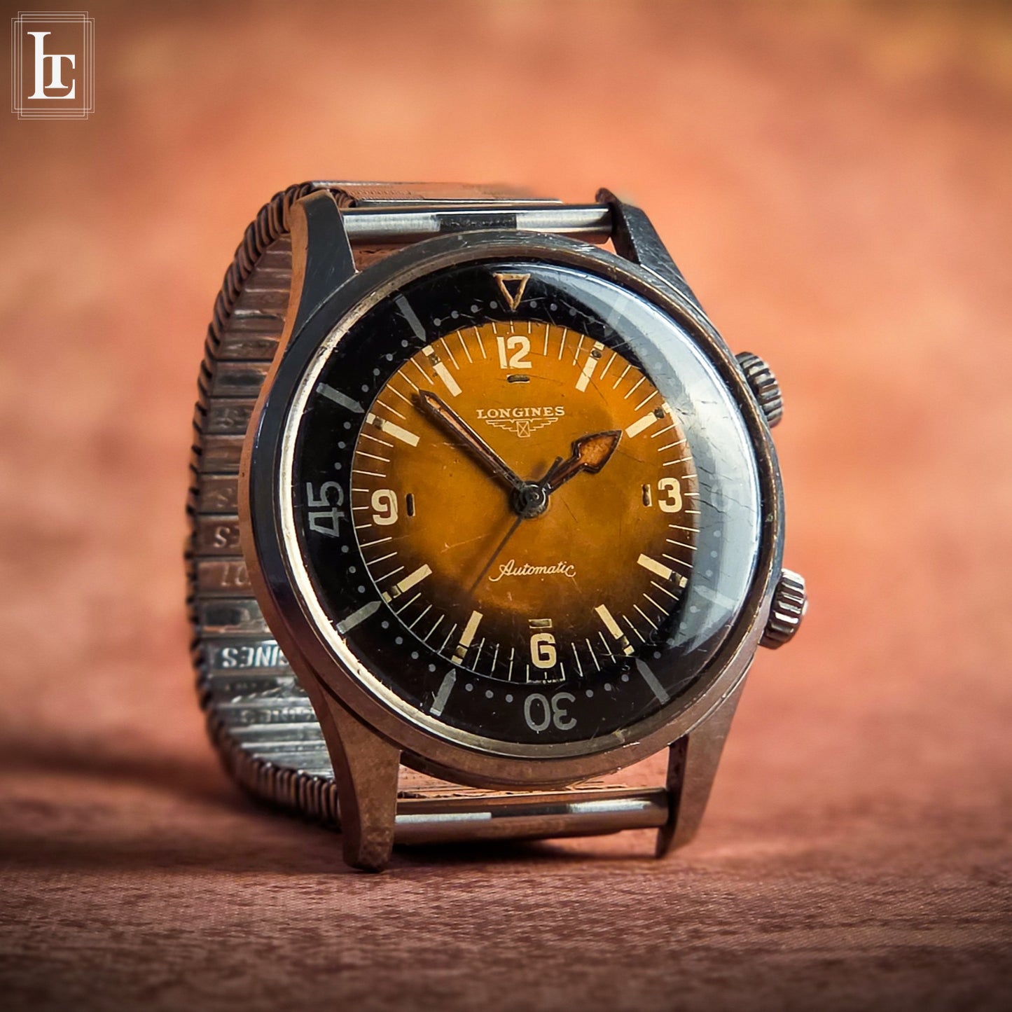 Longines vintage diver 2 crowns brown
