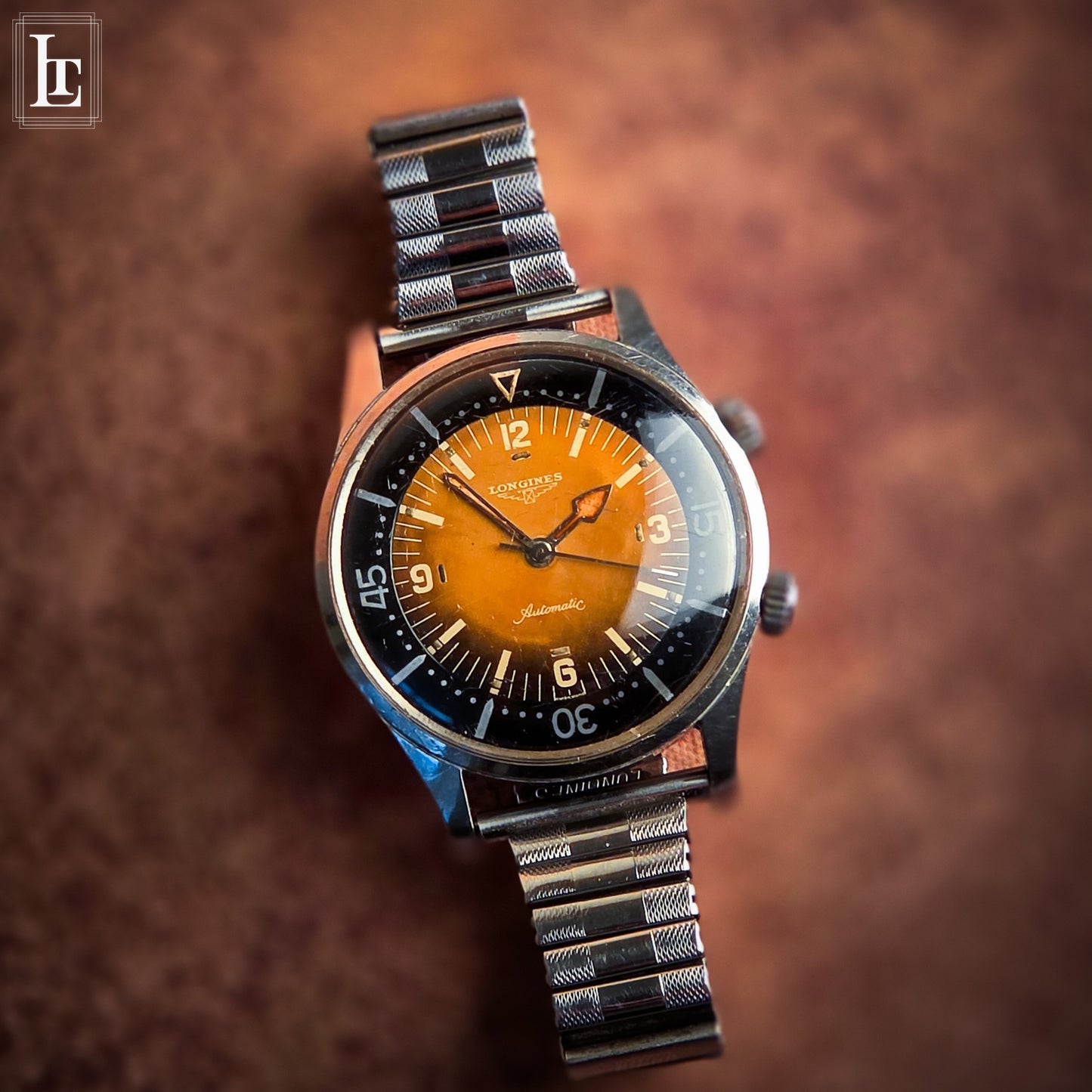 Longines vintage diver 2 crowns brown