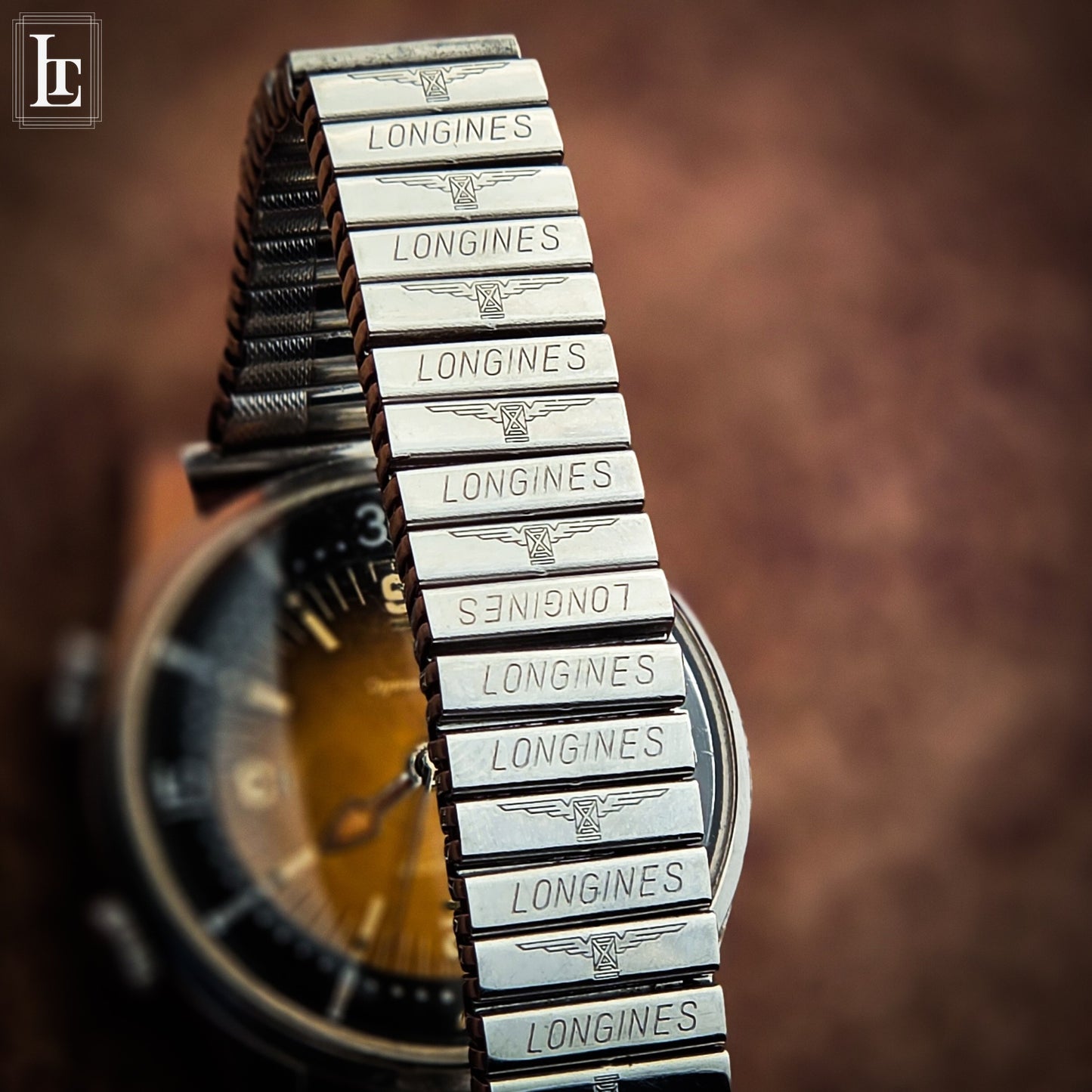 Longines vintage diver 2 crowns brown