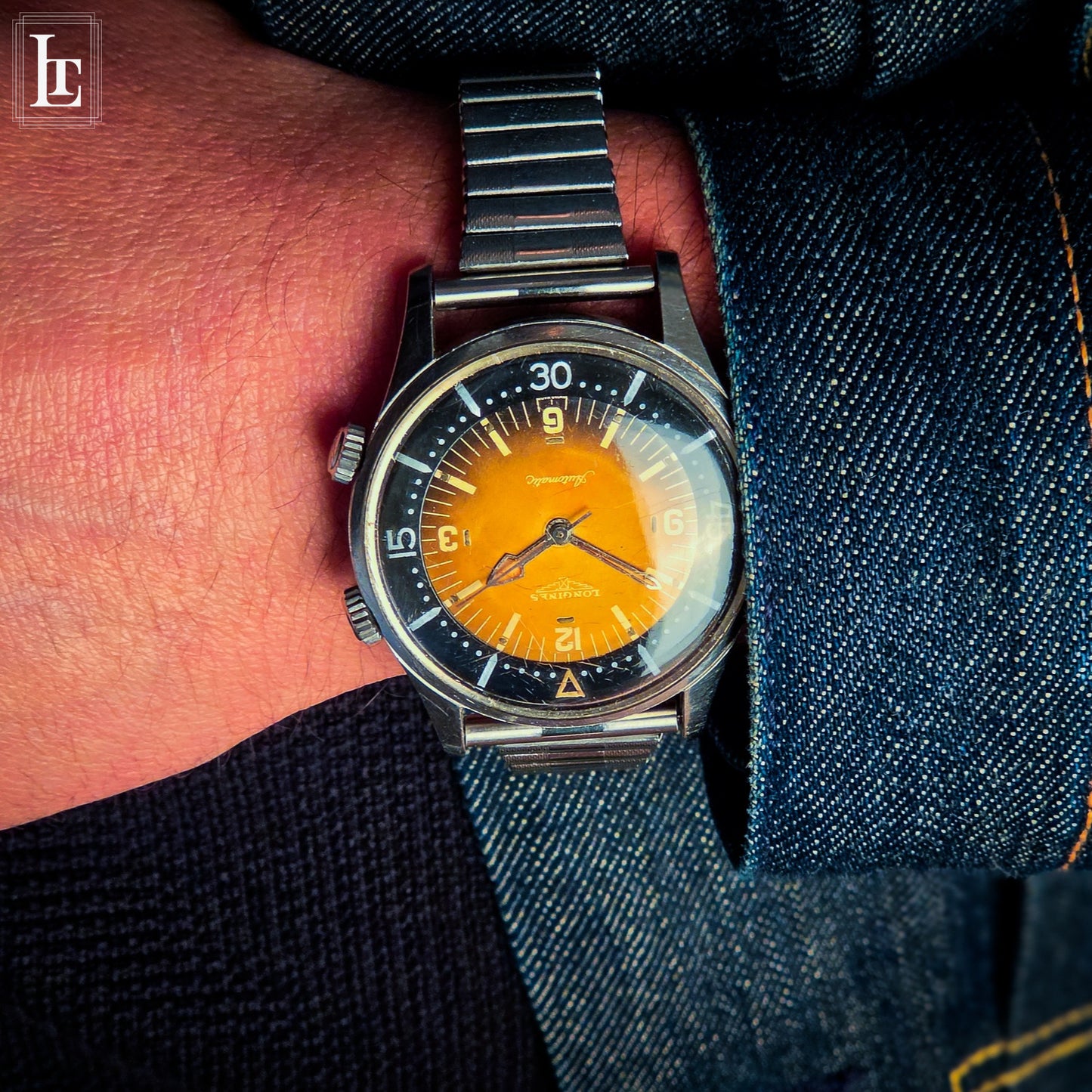 Longines vintage diver 2 crowns brown