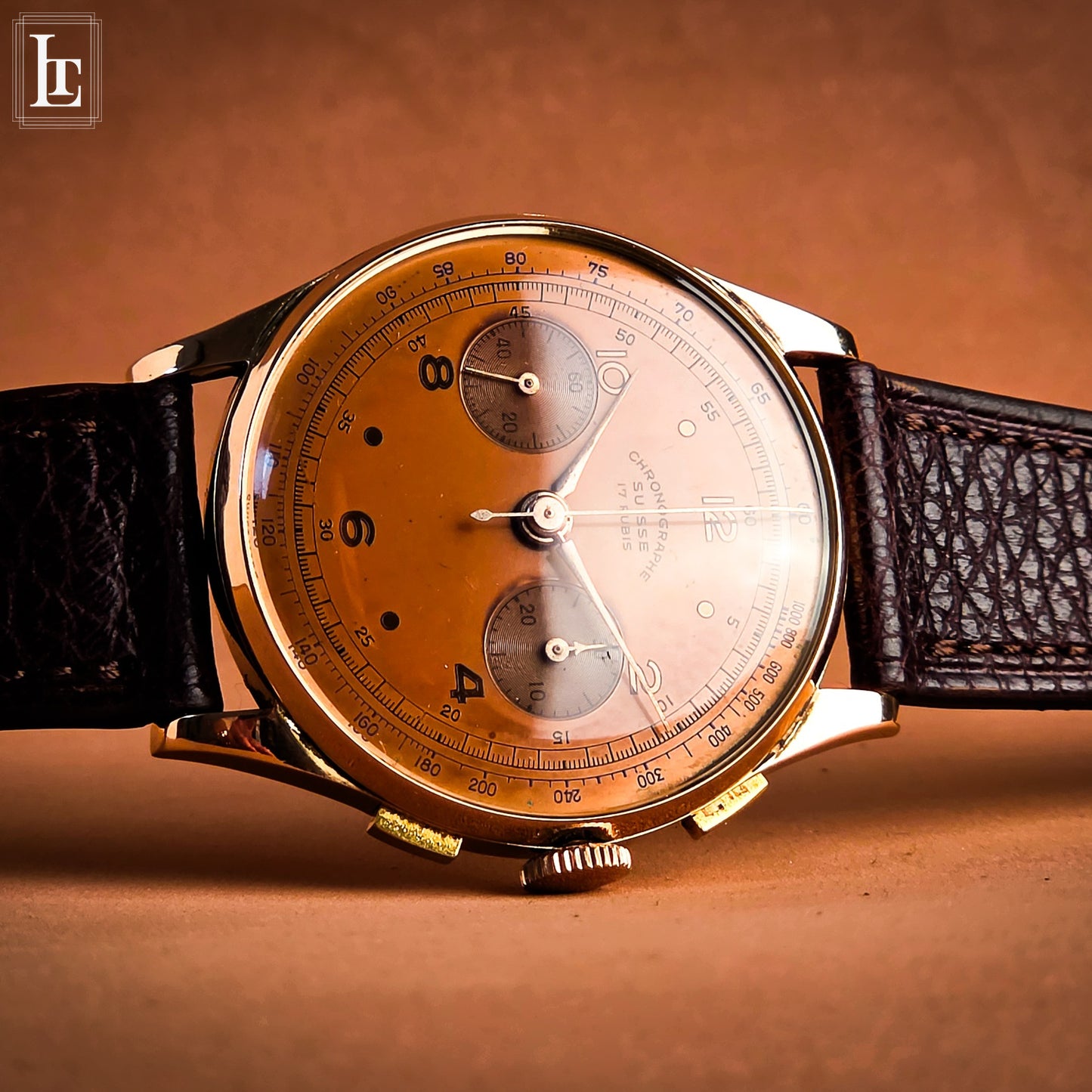 Chronographe Suisse cronografo salmone oro 