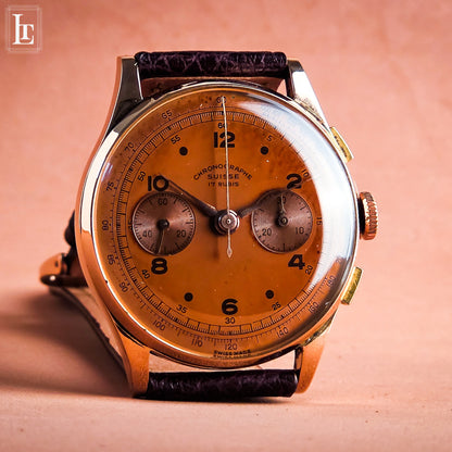 Chronographe Suisse cronografo salmone oro 