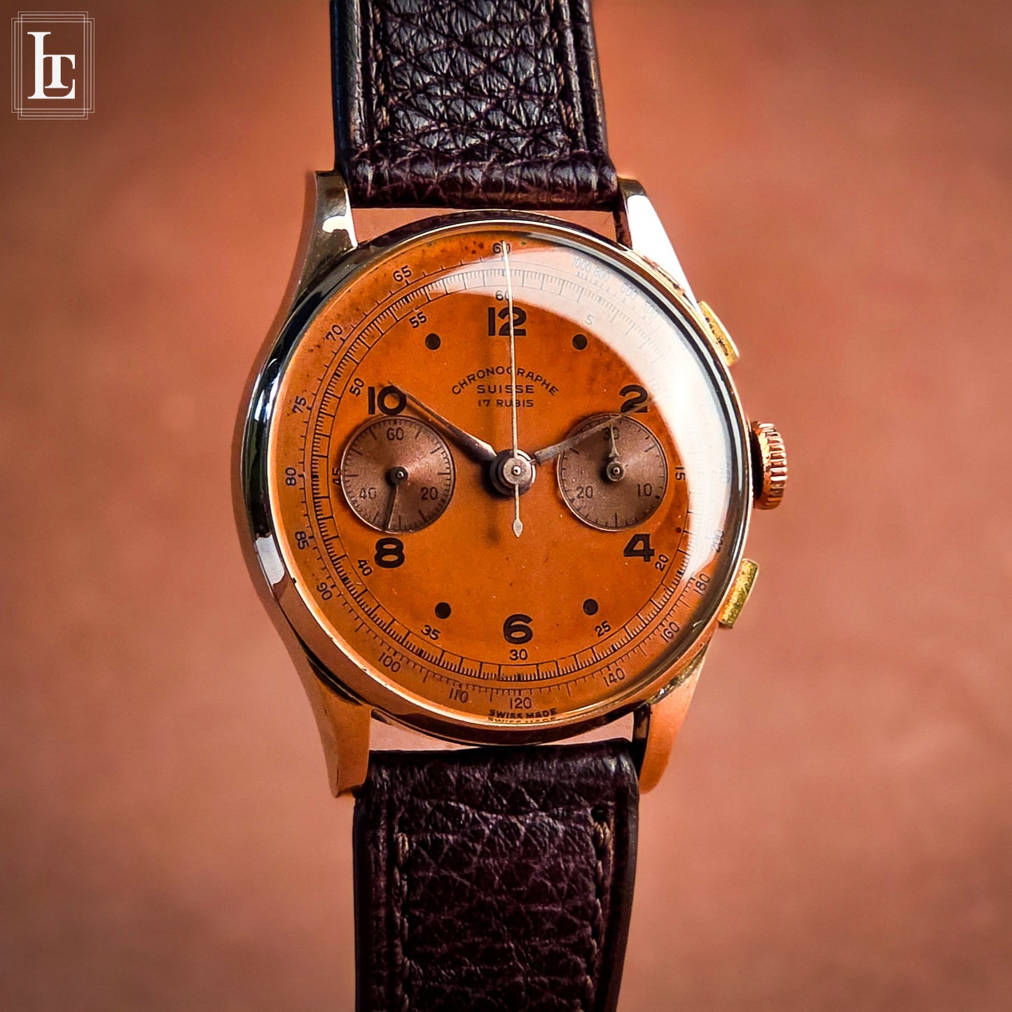 Chronographe Suisse cronografo salmone oro 