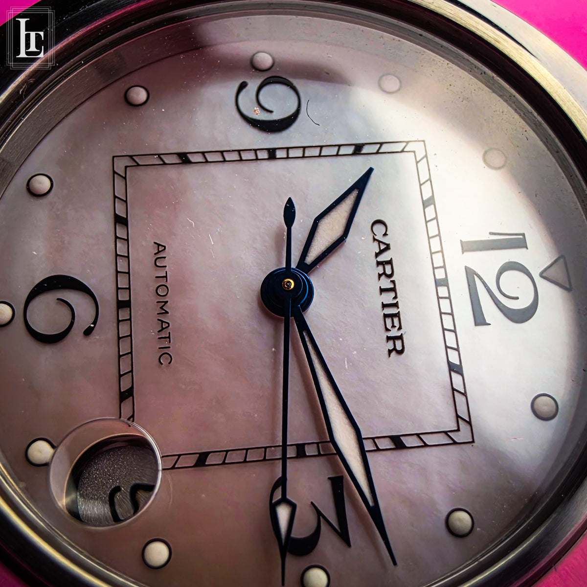 Cartier Pasha C Ref. 2324 Pink MoP, 2003, dettaglio del quadrante
