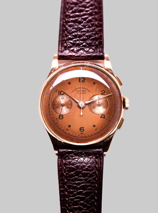 Chronographe Suisse salmon gold chronograph