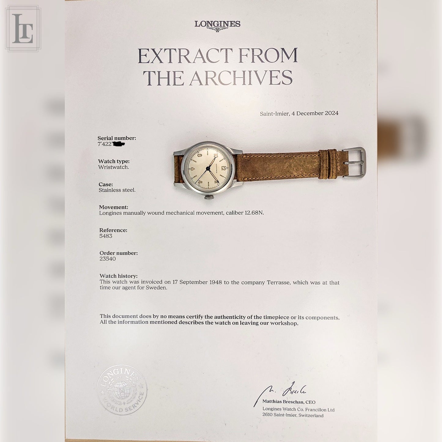 Longines Ref.5483 "6 tacche" secondi centrali al radio