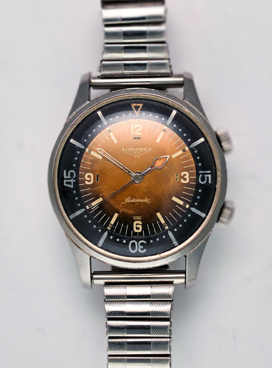 Longines vintage diver 2 crowns brown